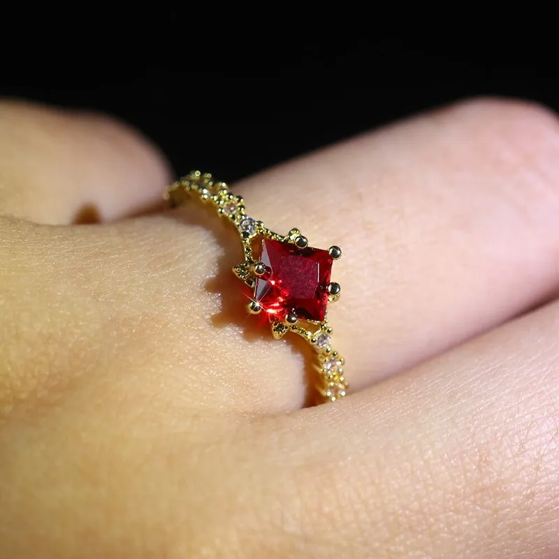 Classic Red Ruby Gemstone Ring Women Wedding Anniversary Jewelry