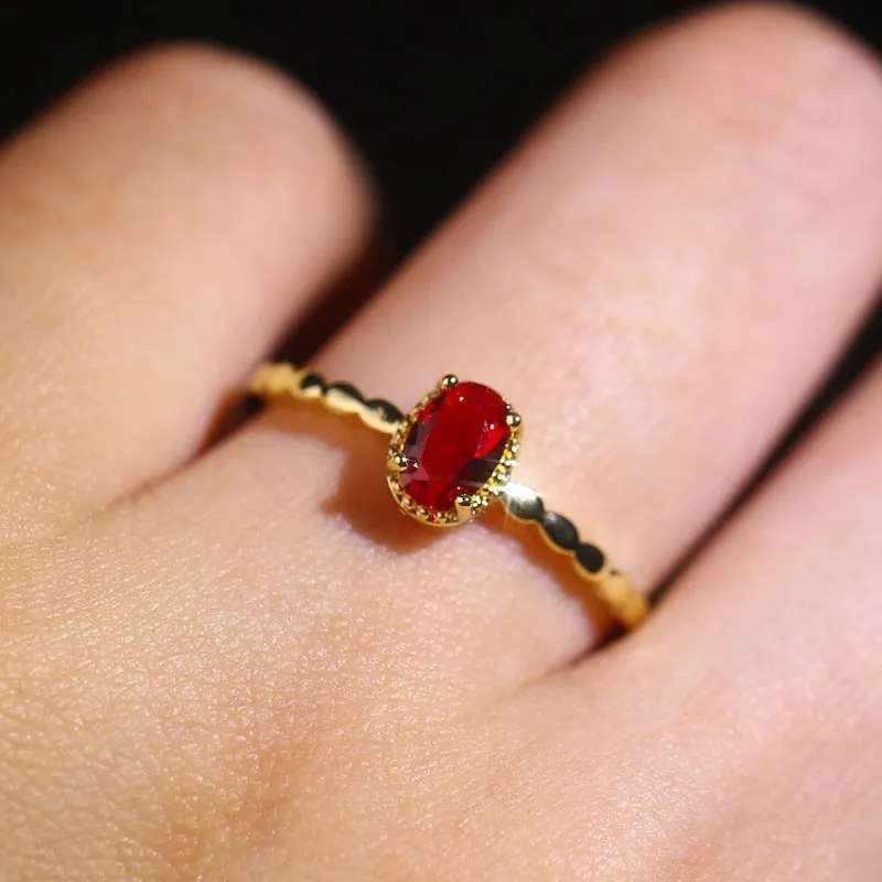 Classic Red Ruby Gemstone Ring Women Wedding Anniversary Jewelry