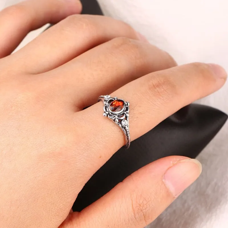 Classic Red Ruby Gemstone Ring Women Wedding Anniversary Jewelry
