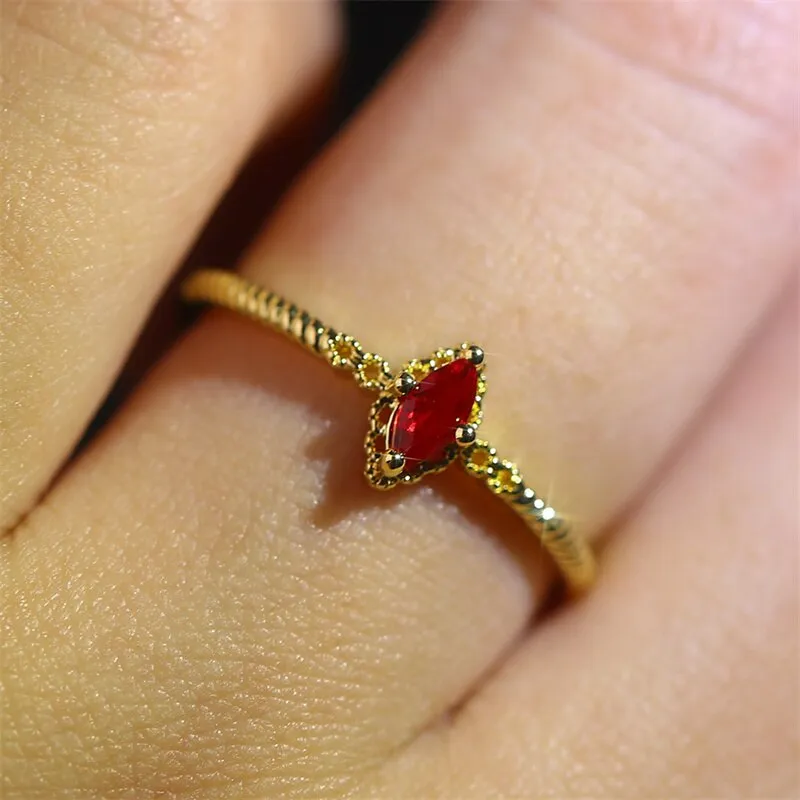 Classic Red Ruby Gemstone Ring Women Wedding Anniversary Jewelry