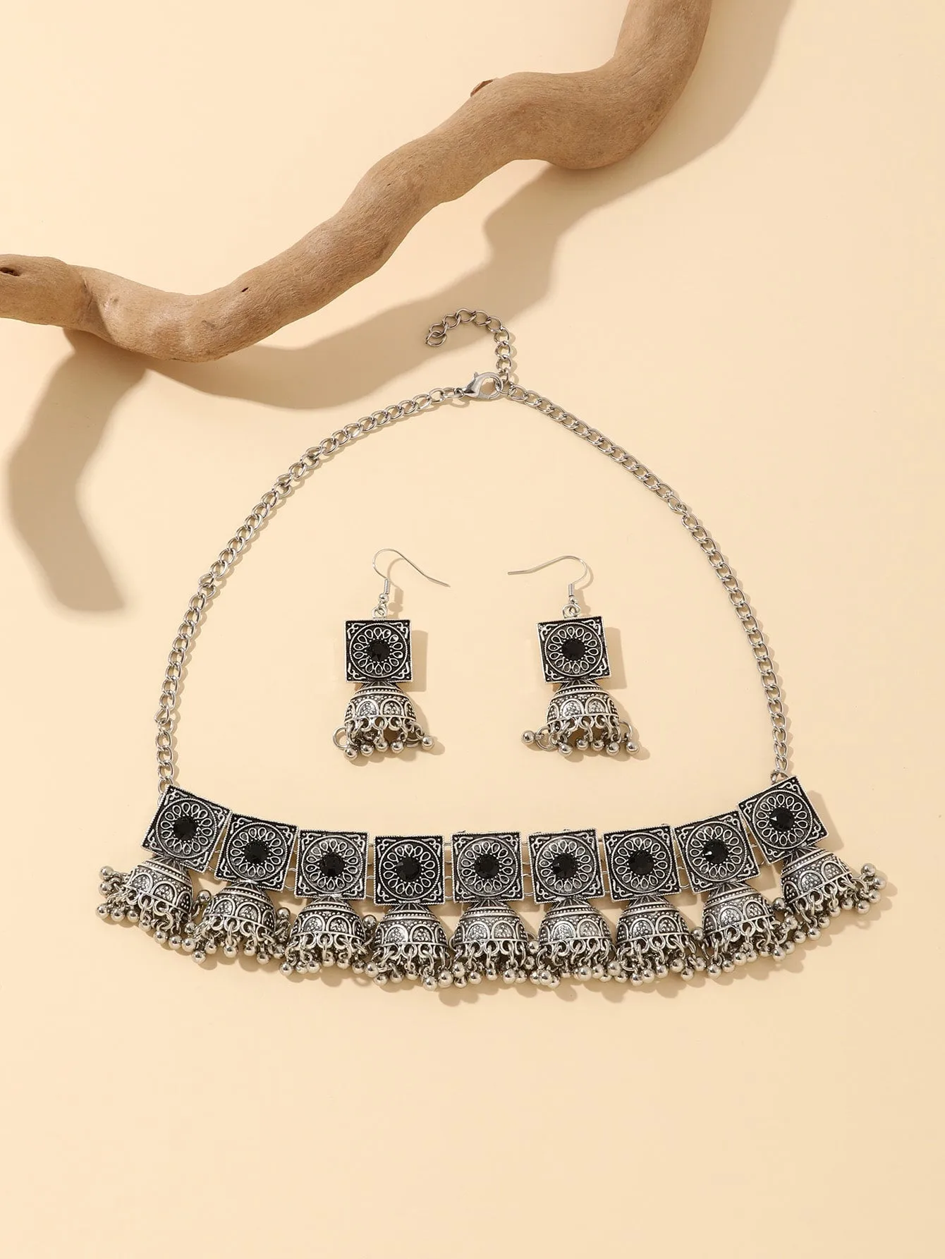 Collarbone Necklace And Earrings Set - Multicolor