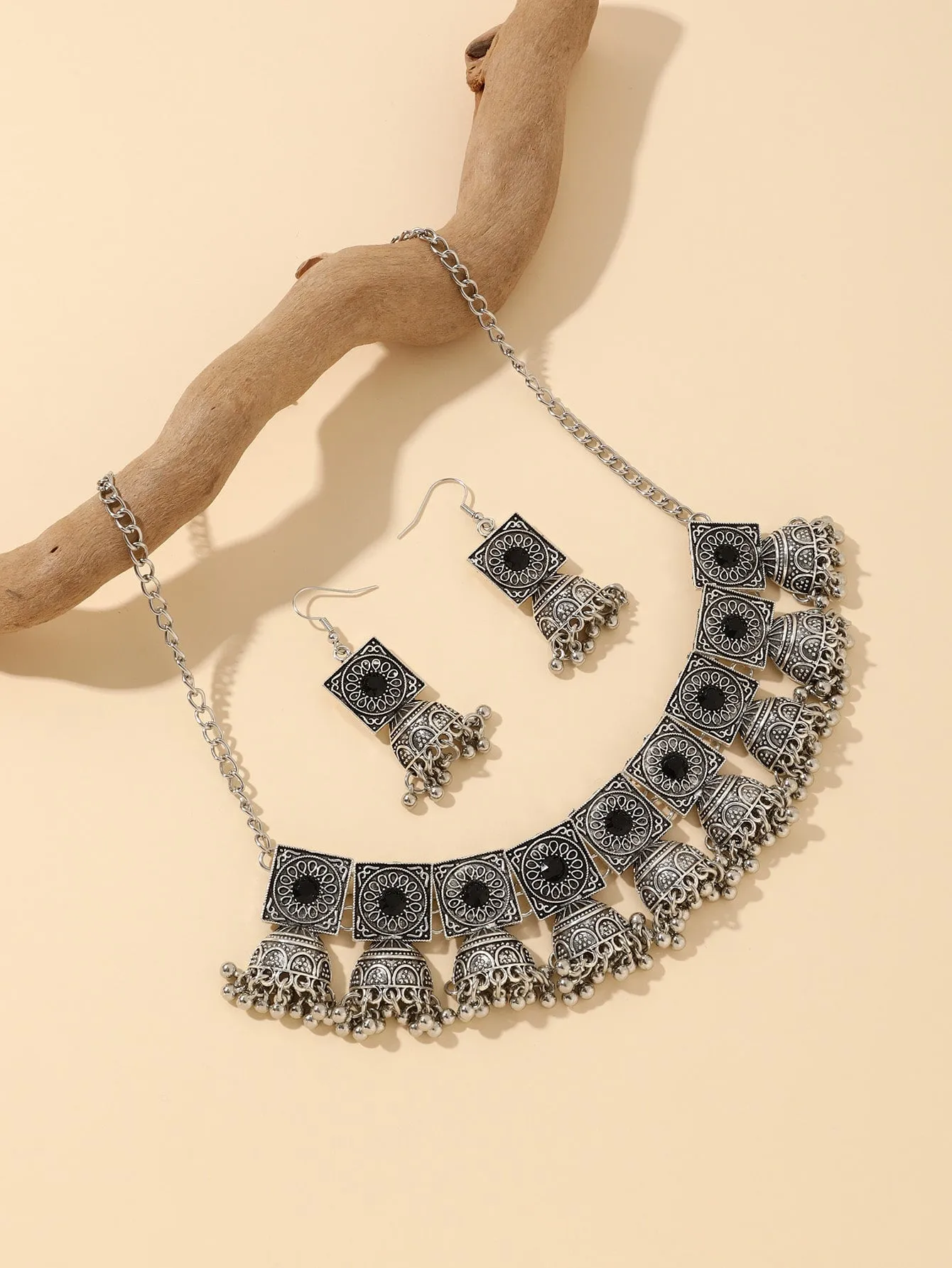 Collarbone Necklace And Earrings Set - Multicolor