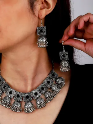 Collarbone Necklace And Earrings Set - Multicolor