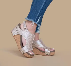 Corkys Carley Tan Metallic Leopard Wedge