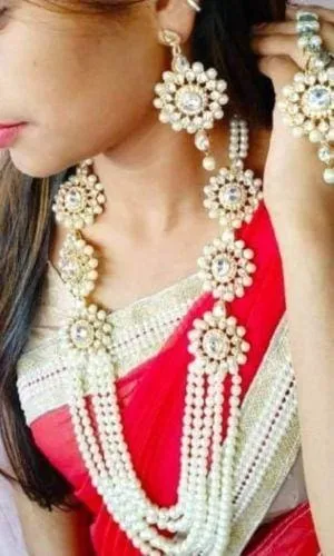 CRYSTAL PEARL BOLLYWOOD NECKLACE SET