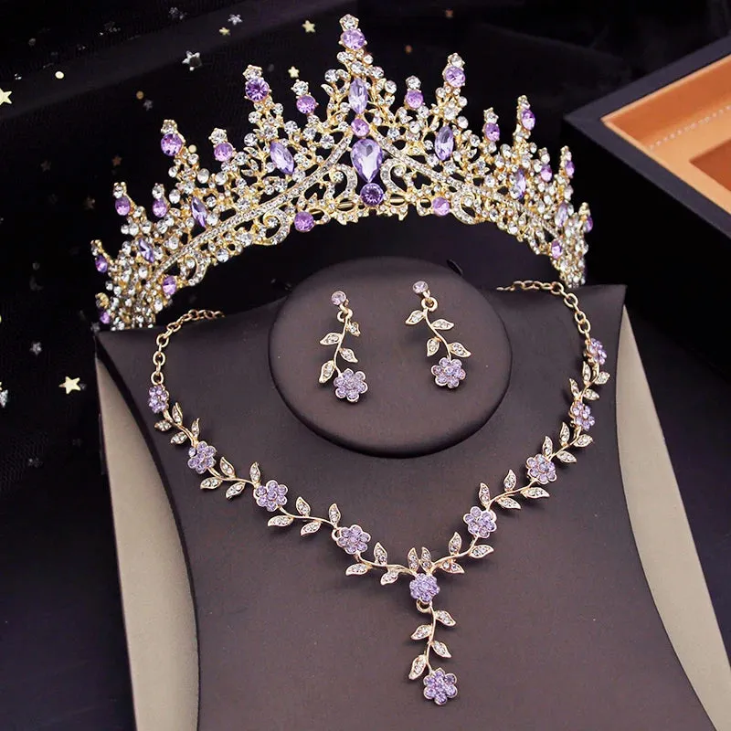 Crystal Tiaras Bridal Jewelry Sets for Women Crown Flower Choker Necklace Sets Wedding Bride Costume Jewelry Set
