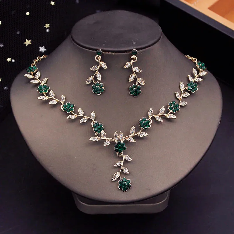 Crystal Tiaras Bridal Jewelry Sets for Women Crown Flower Choker Necklace Sets Wedding Bride Costume Jewelry Set