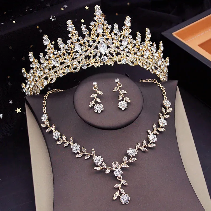 Crystal Tiaras Bridal Jewelry Sets for Women Crown Flower Choker Necklace Sets Wedding Bride Costume Jewelry Set