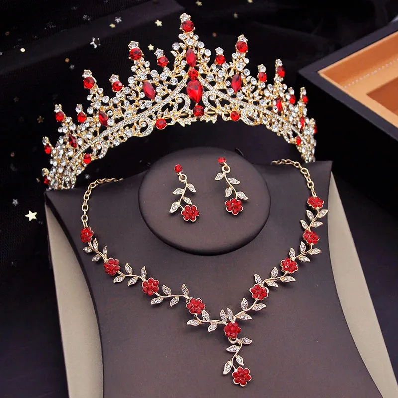 Crystal Tiaras Bridal Jewelry Sets for Women Crown Flower Choker Necklace Sets Wedding Bride Costume Jewelry Set