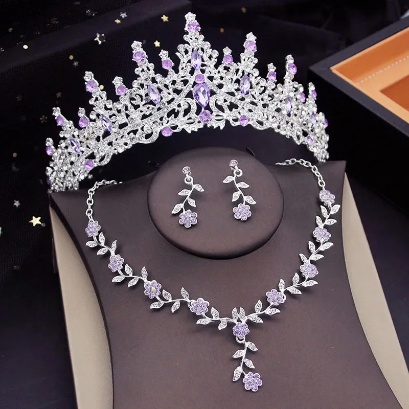 Crystal Tiaras Bridal Jewelry Sets for Women Crown Flower Choker Necklace Sets Wedding Bride Costume Jewelry Set