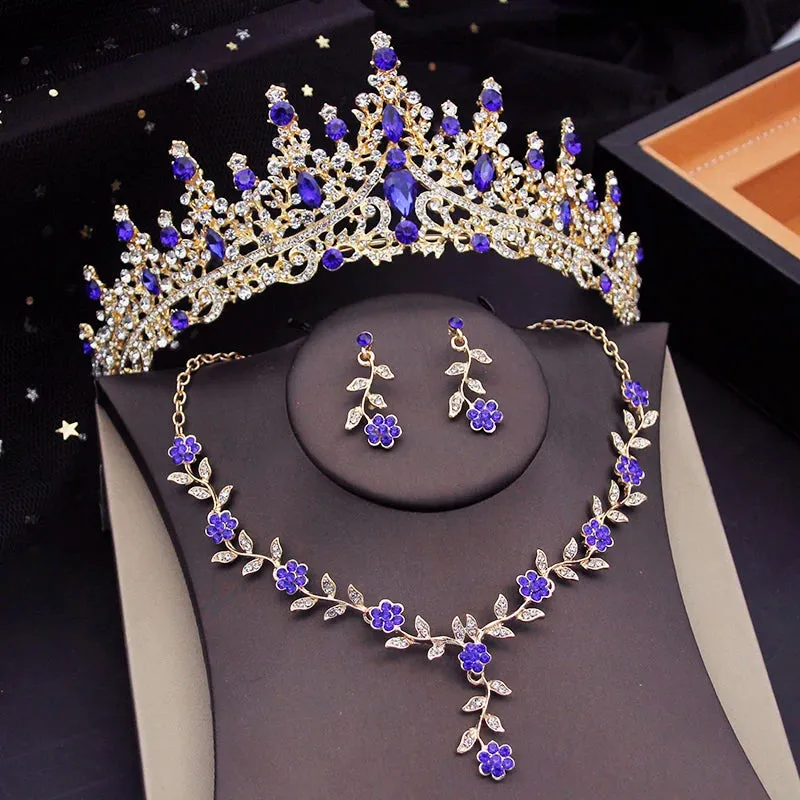Crystal Tiaras Bridal Jewelry Sets for Women Crown Flower Choker Necklace Sets Wedding Bride Costume Jewelry Set