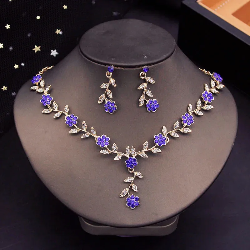 Crystal Tiaras Bridal Jewelry Sets for Women Crown Flower Choker Necklace Sets Wedding Bride Costume Jewelry Set