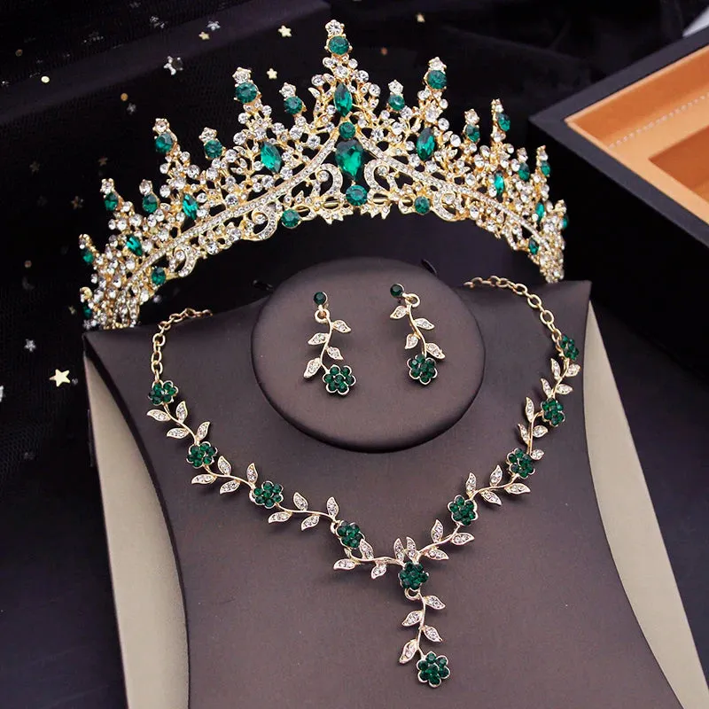 Crystal Tiaras Bridal Jewelry Sets for Women Crown Flower Choker Necklace Sets Wedding Bride Costume Jewelry Set