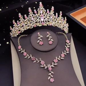 Crystal Tiaras Bridal Jewelry Sets for Women Crown Flower Choker Necklace Sets Wedding Bride Costume Jewelry Set