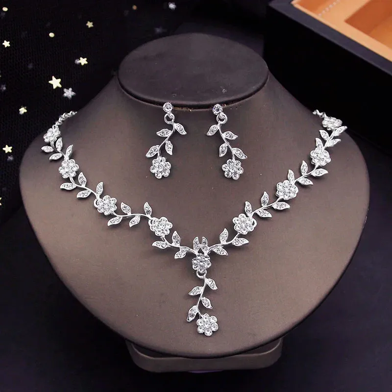 Crystal Tiaras Bridal Jewelry Sets for Women Crown Flower Choker Necklace Sets Wedding Bride Costume Jewelry Set