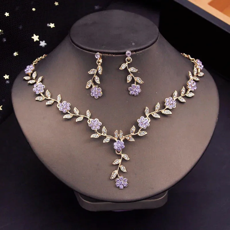 Crystal Tiaras Bridal Jewelry Sets for Women Crown Flower Choker Necklace Sets Wedding Bride Costume Jewelry Set