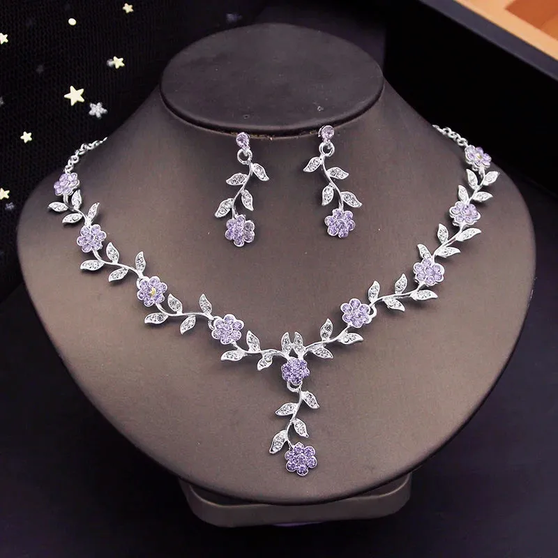 Crystal Tiaras Bridal Jewelry Sets for Women Crown Flower Choker Necklace Sets Wedding Bride Costume Jewelry Set