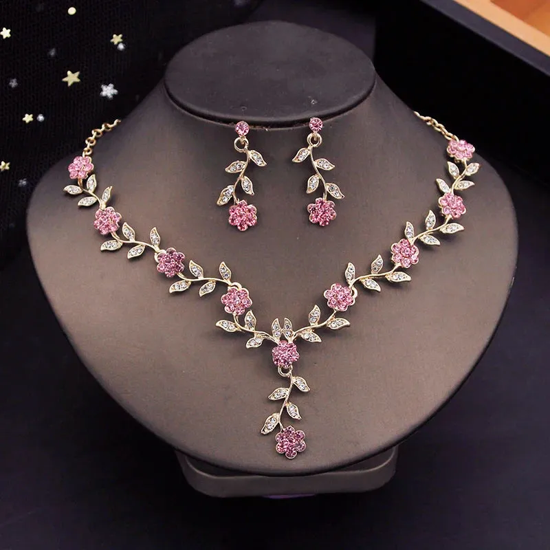 Crystal Tiaras Bridal Jewelry Sets for Women Crown Flower Choker Necklace Sets Wedding Bride Costume Jewelry Set