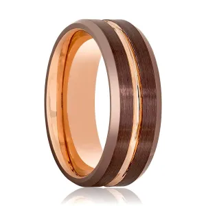 DONIDOS | Rose Gold Tungsten Ring, Brown Brushed, Beveled