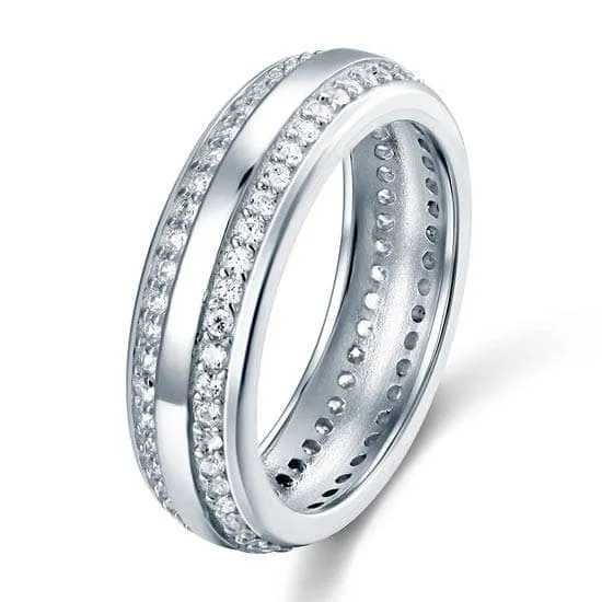 Double Row Pave Diamond Wedding Band