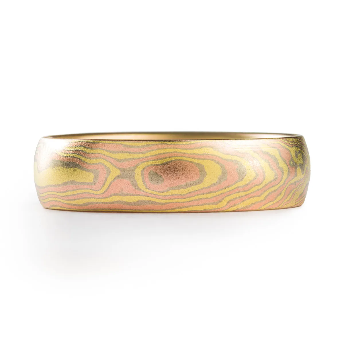 Elegant Mokume Gane Ring or Wedding Band in All Gold 18k Blaze Palette and Woodgrain Pattern