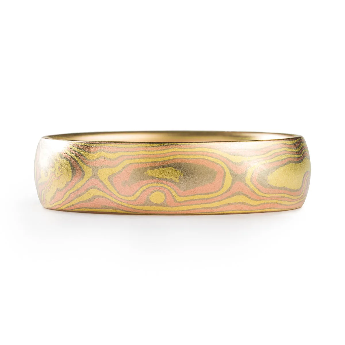 Elegant Mokume Gane Ring or Wedding Band in All Gold 18k Blaze Palette and Woodgrain Pattern