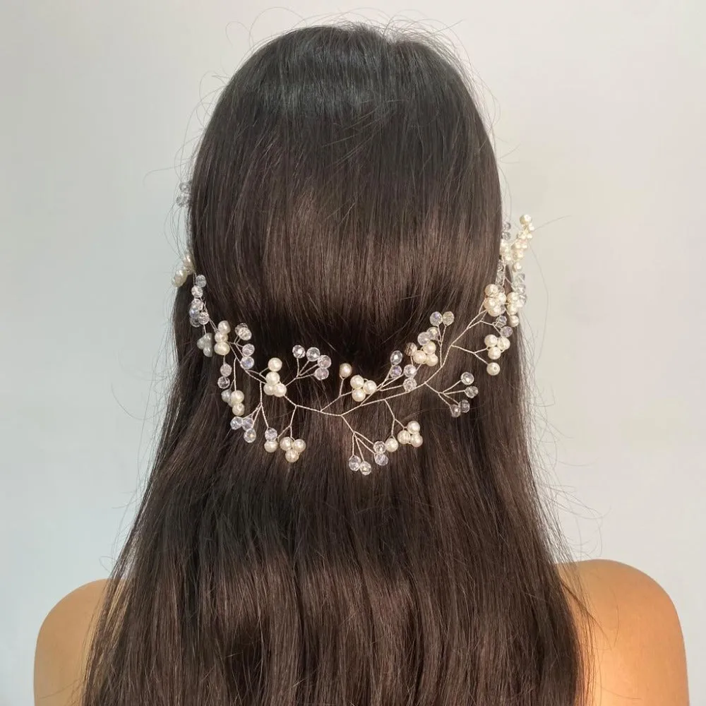Elegant Pearl Beads Silver Bridal Headpiece 4