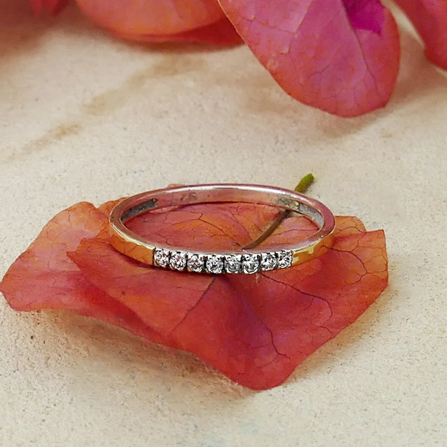 Engagement ring Mix metal ring Two Tone Solid 9k Yellow Gold&925 Sterling Silver Unique Stackable Ring 0.64Carat White Cubic Zirconia Stone