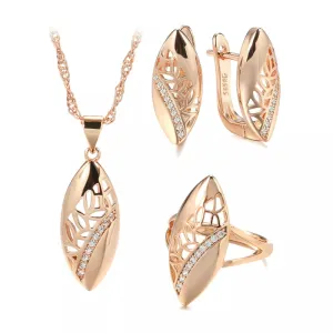 Ethnic Bride Wedding Jewelry Sets Rose Gold With Natural Zircon Necklace Earring Ring Luxury Women Jewelry