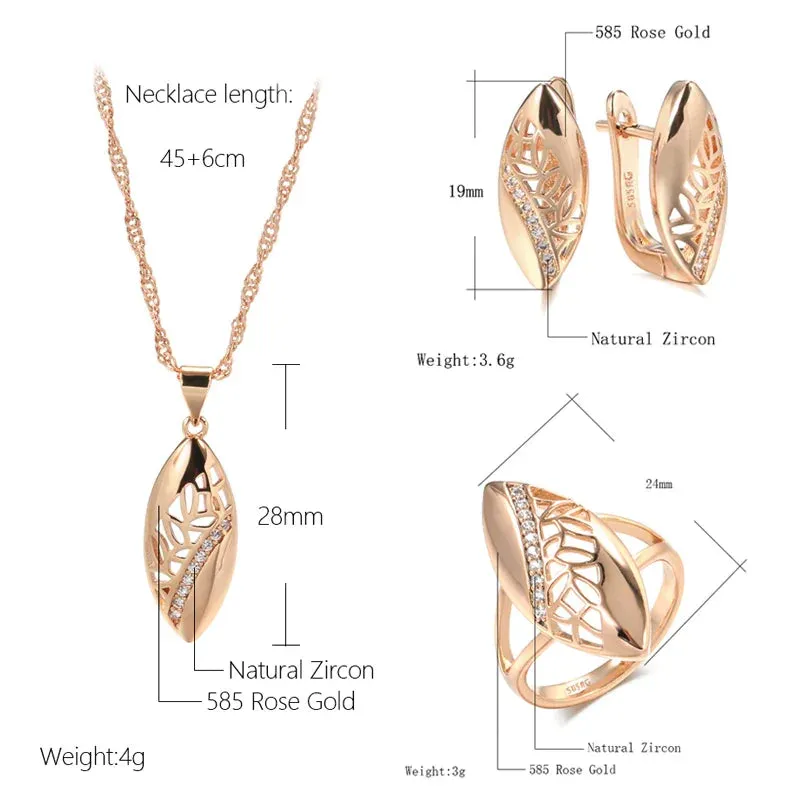 Ethnic Bride Wedding Jewelry Sets Rose Gold With Natural Zircon Necklace Earring Ring Luxury Women Jewelry