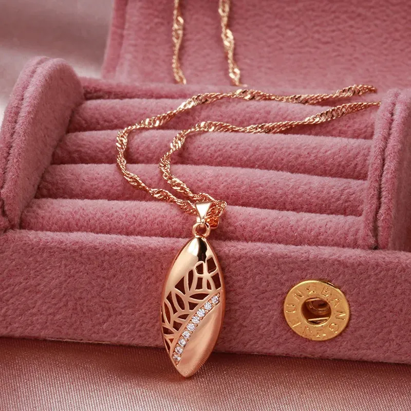 Ethnic Bride Wedding Jewelry Sets Rose Gold With Natural Zircon Necklace Earring Ring Luxury Women Jewelry