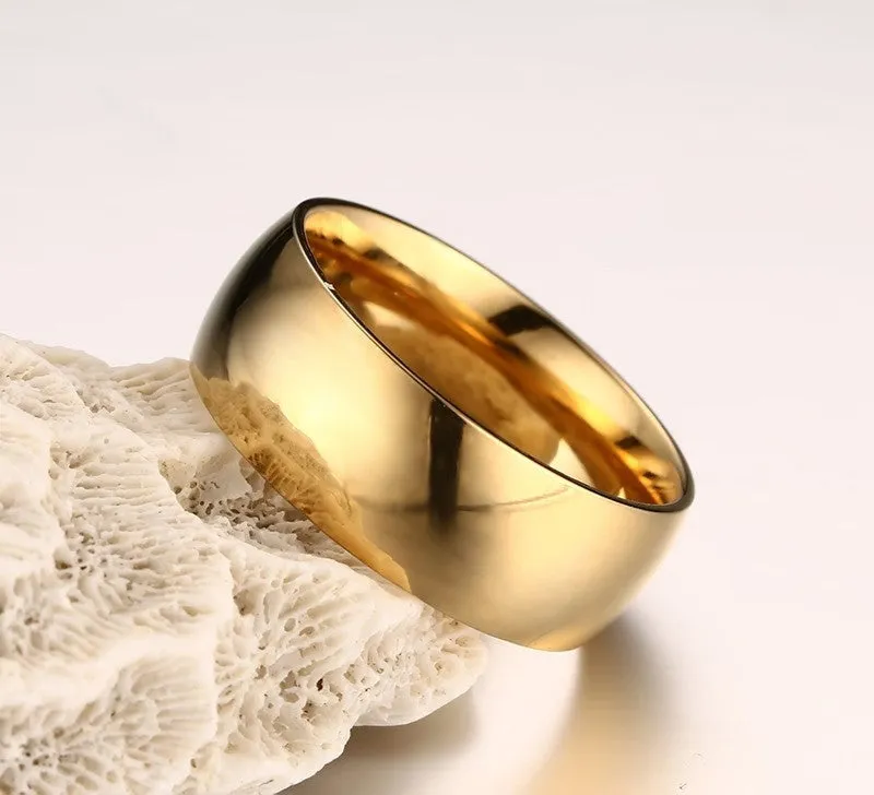 Fashion 18k gold plated ring wedding engagement rings for women and men jewelry 8.0mm stainless steel gifts