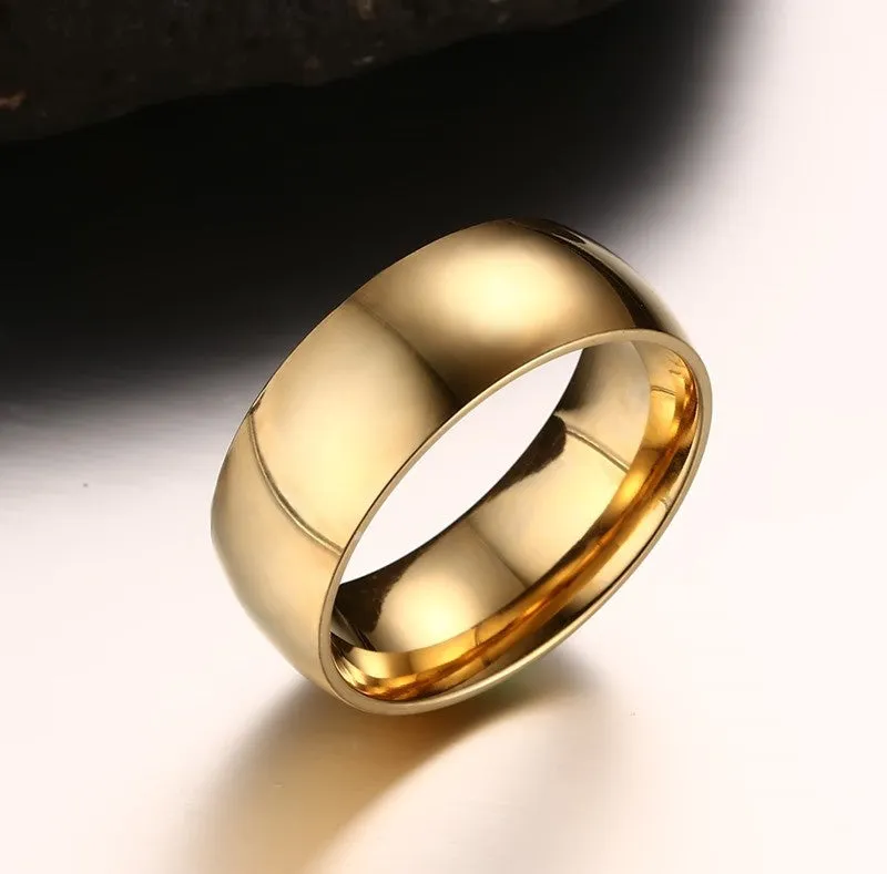 Fashion 18k gold plated ring wedding engagement rings for women and men jewelry 8.0mm stainless steel gifts