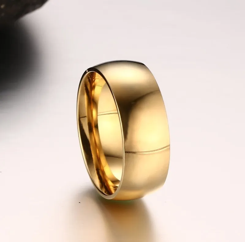 Fashion 18k gold plated ring wedding engagement rings for women and men jewelry 8.0mm stainless steel gifts