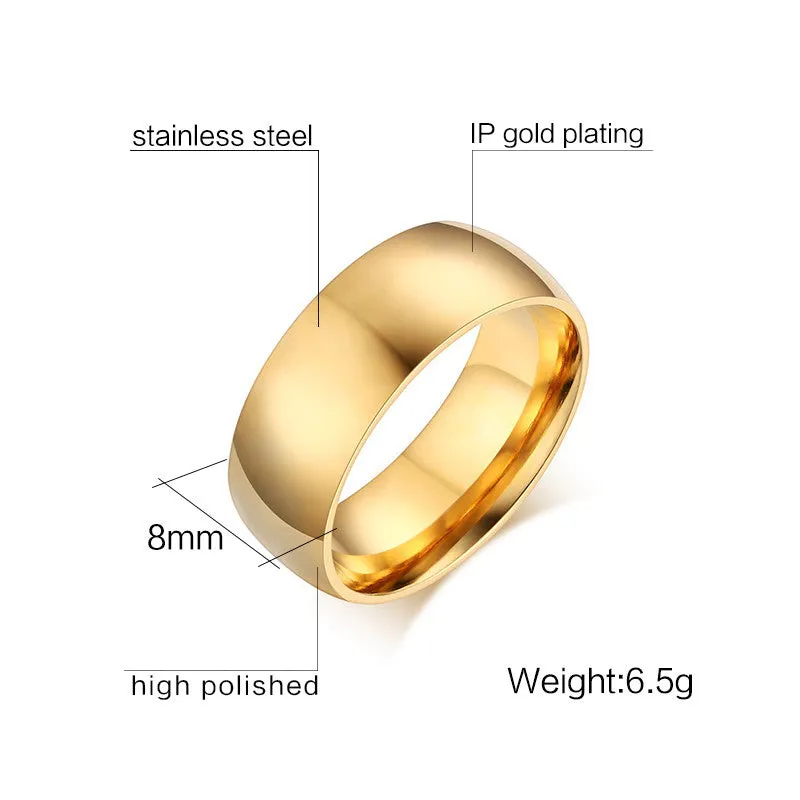 Fashion 18k gold plated ring wedding engagement rings for women and men jewelry 8.0mm stainless steel gifts
