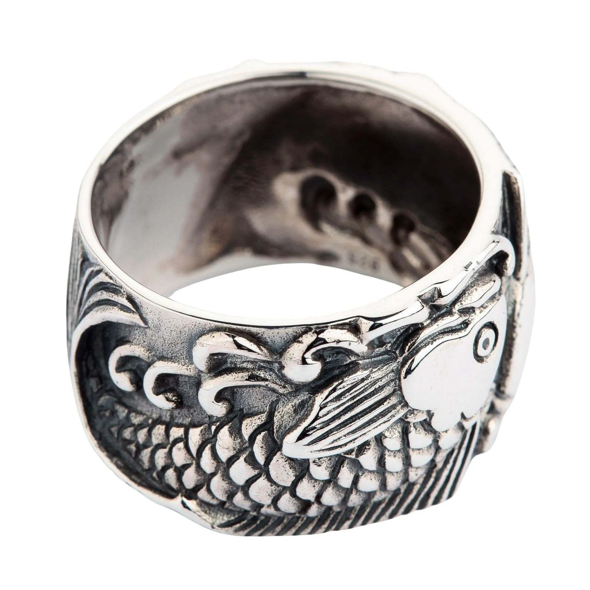 Fish Koi Sterling Silver Men's Wedding Band Ring