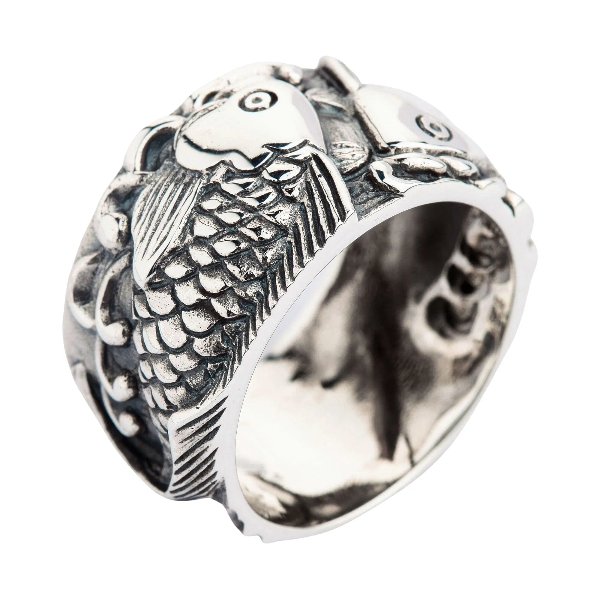 Fish Koi Sterling Silver Men's Wedding Band Ring