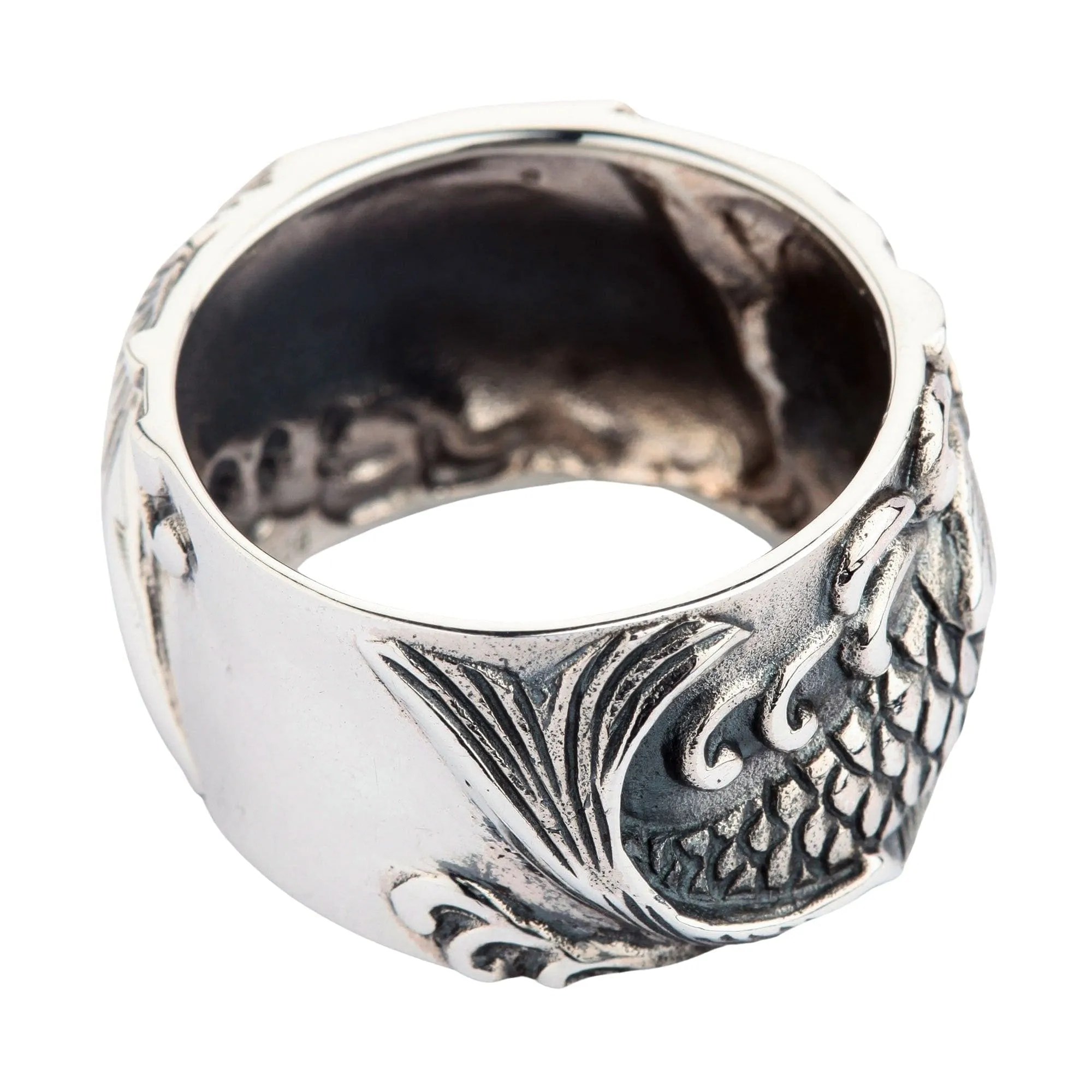 Fish Koi Sterling Silver Men's Wedding Band Ring