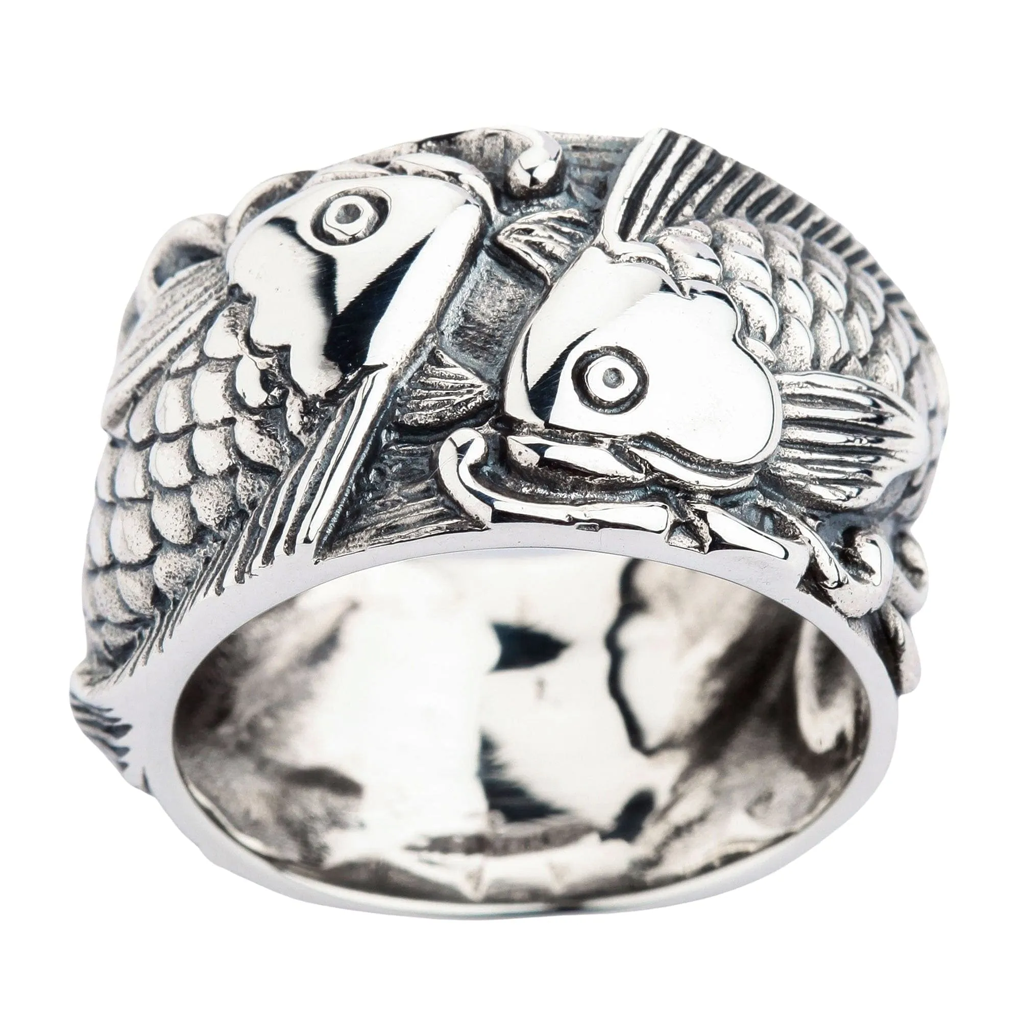 Fish Koi Sterling Silver Men's Wedding Band Ring