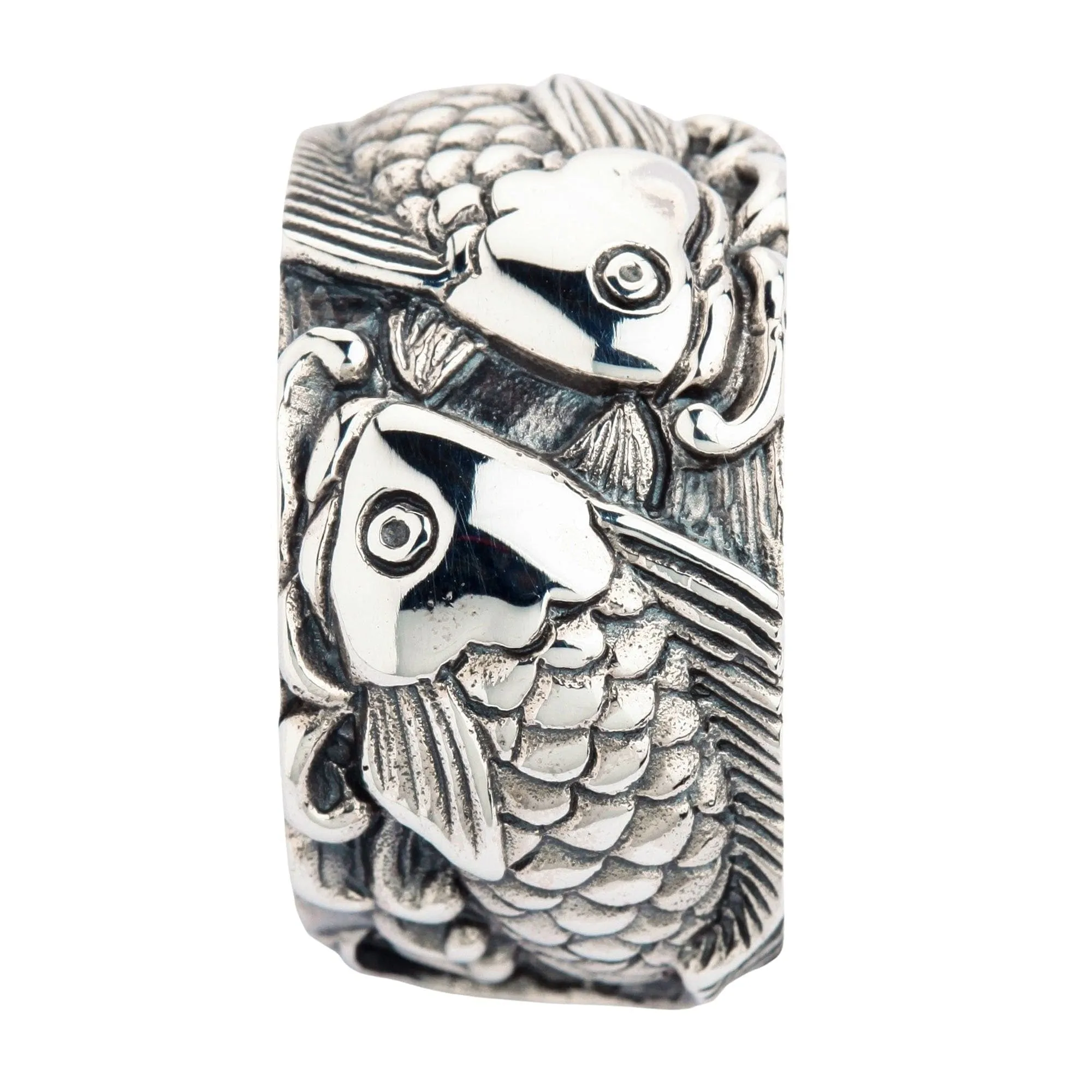 Fish Koi Sterling Silver Men's Wedding Band Ring