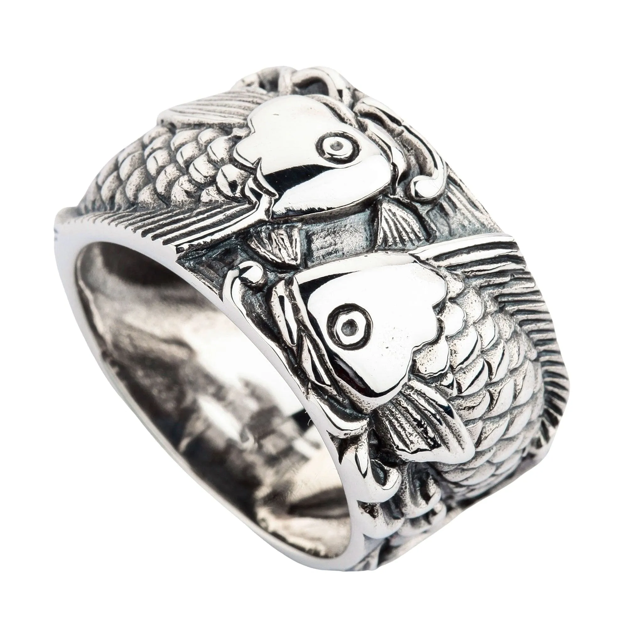 Fish Koi Sterling Silver Men's Wedding Band Ring