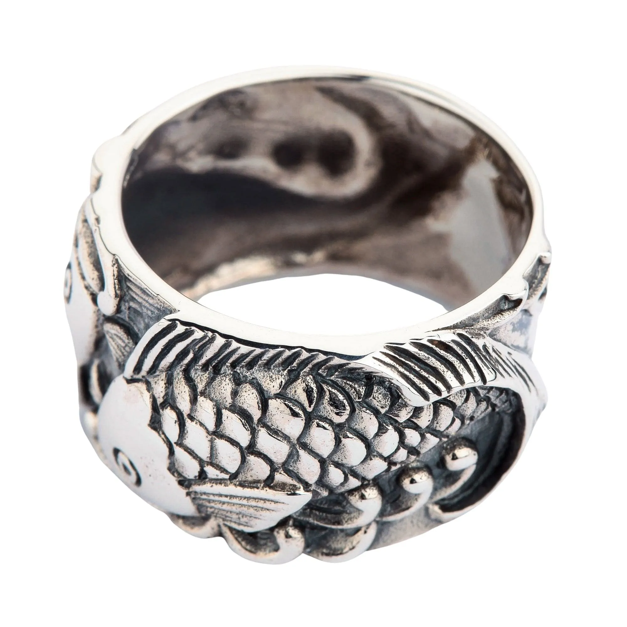 Fish Koi Sterling Silver Men's Wedding Band Ring