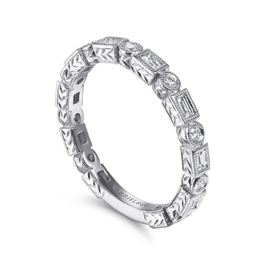 Gabriel & Co. - LR4380W44JJ - 14K White Gold Baguette and Round Diamond Eternity Ring