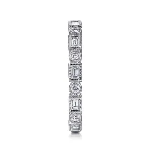 Gabriel & Co. - LR4380W44JJ - 14K White Gold Baguette and Round Diamond Eternity Ring
