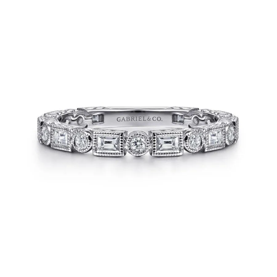 Gabriel & Co. - LR4380W44JJ - 14K White Gold Baguette and Round Diamond Eternity Ring