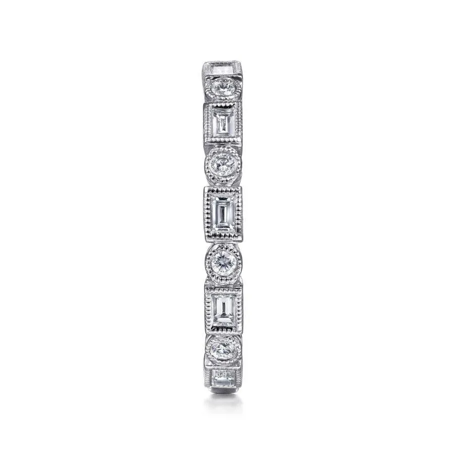 Gabriel & Co. - LR4380W44JJ - 14K White Gold Baguette and Round Diamond Eternity Ring