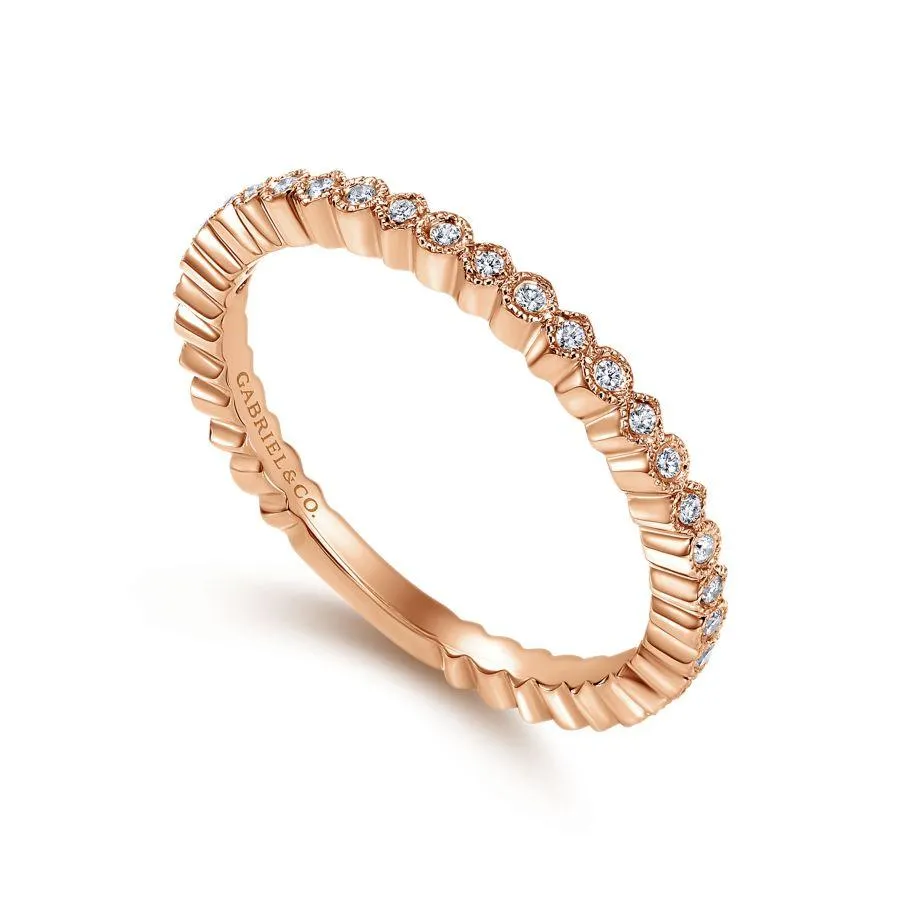Gabriel & Co. - LR4801K45JJ - 14K Rose Gold Scalloped Stackable Diamond Band