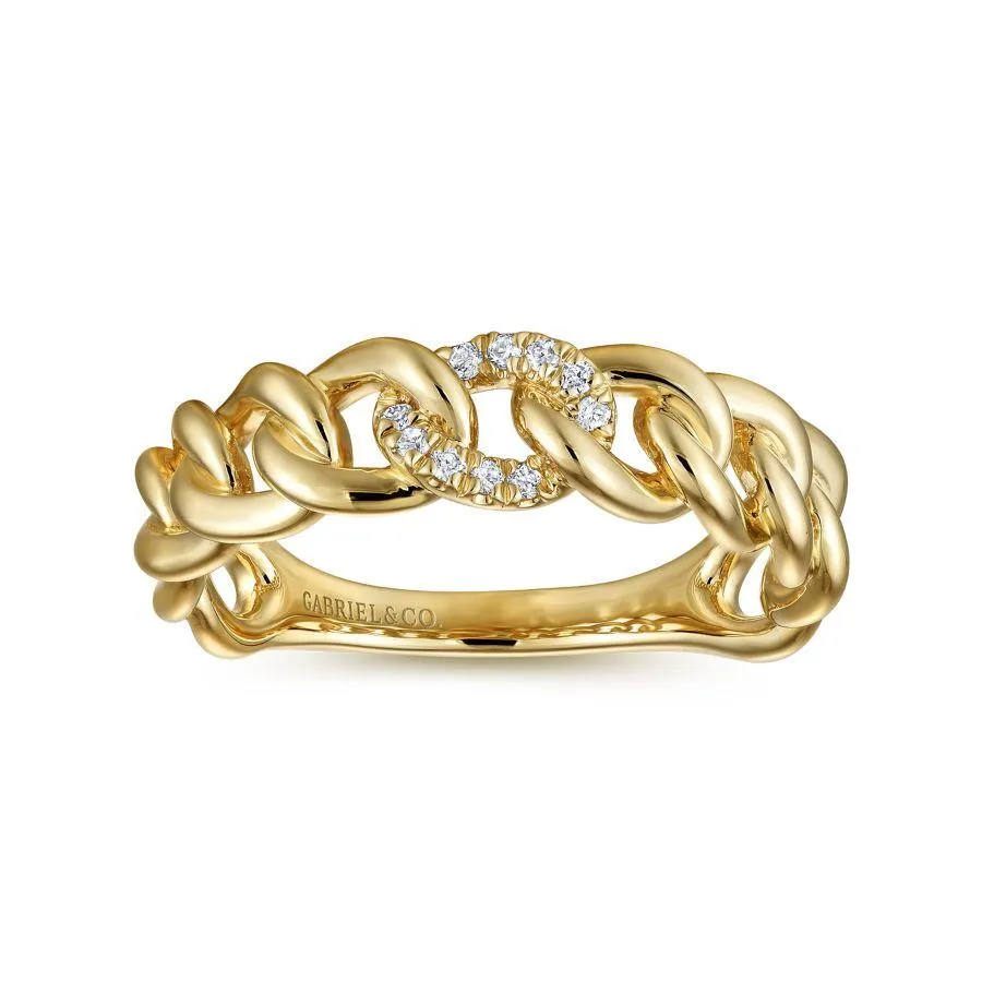 Gabriel & Co. - LR51250Y45JJ - 14K Yellow Gold Chain Link Ring Band with Pavﾂ Diamond Station