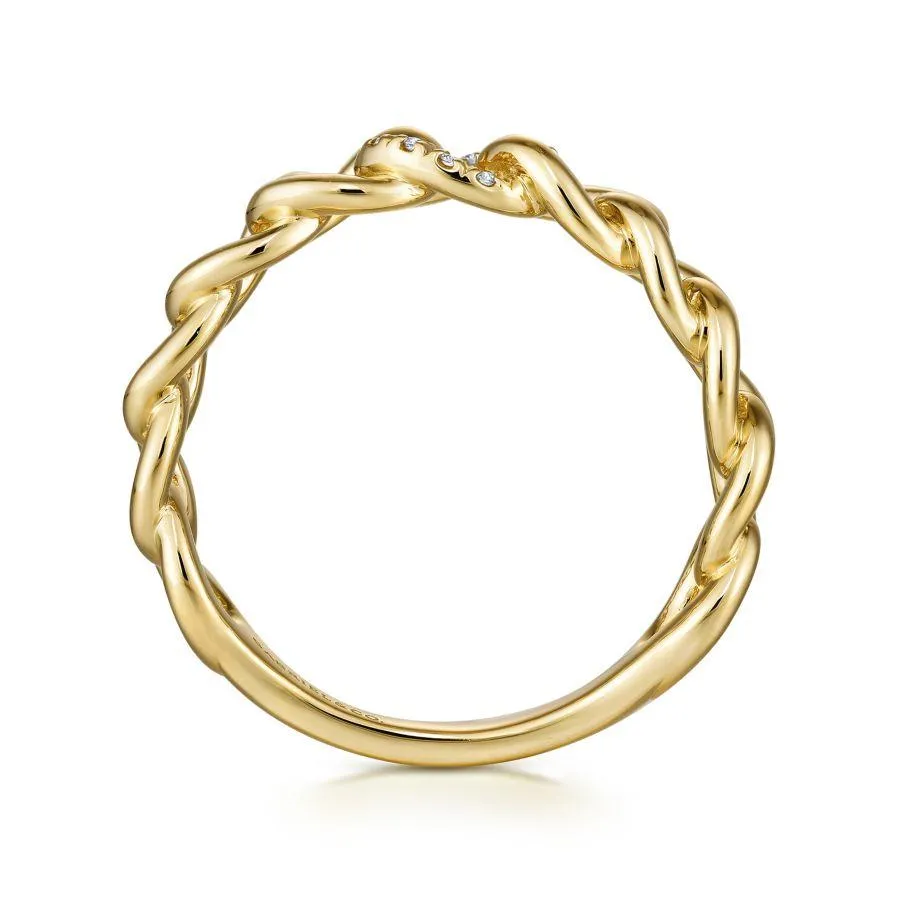 Gabriel & Co. - LR51250Y45JJ - 14K Yellow Gold Chain Link Ring Band with Pavﾂ Diamond Station
