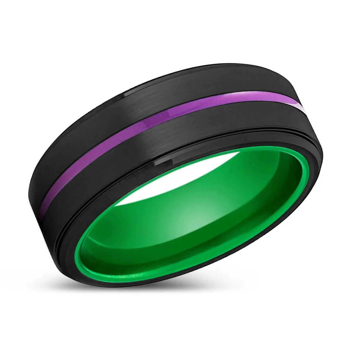 GEELONG | Green Ring, Black Tungsten Ring, Purple Groove, Stepped Edge